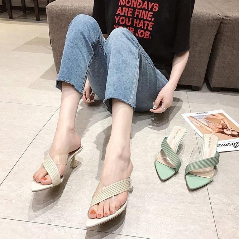 Summer Women Pointed  Pumps Sandals for Ladies Sexy Mules High Heels Slip-on Slippers Slides Shoes