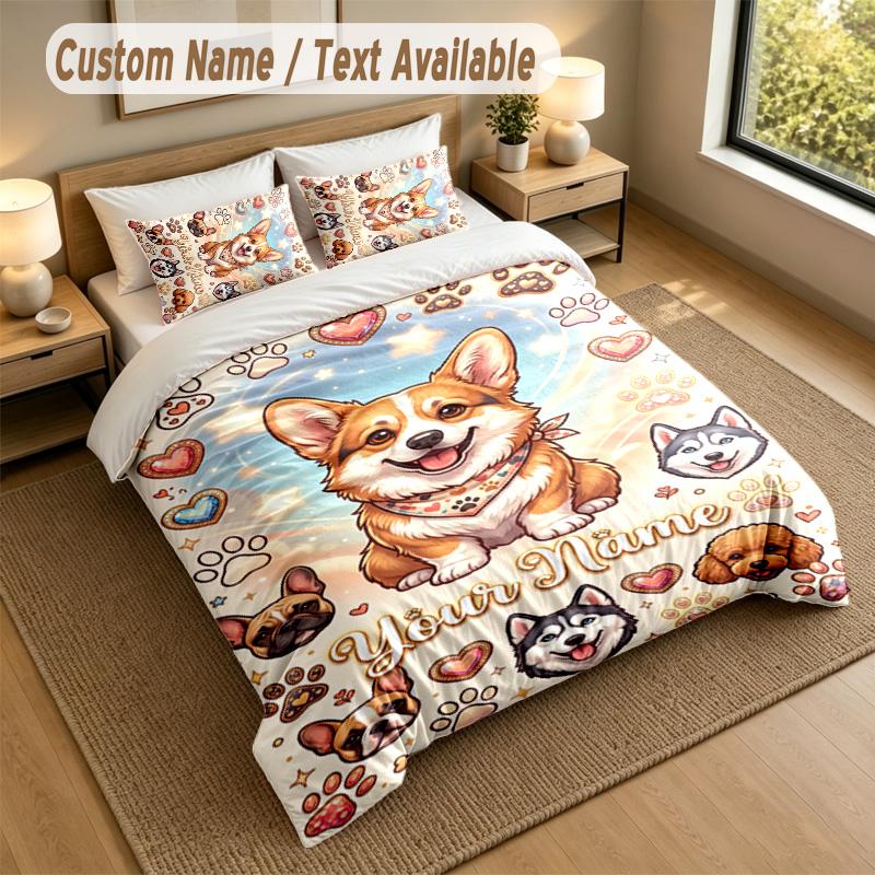 Dog Theme Personalized 3Pcs Bedding Set Custom Text & Name 1 Sheet 2 Pillowcases Household Bedding 1pc
