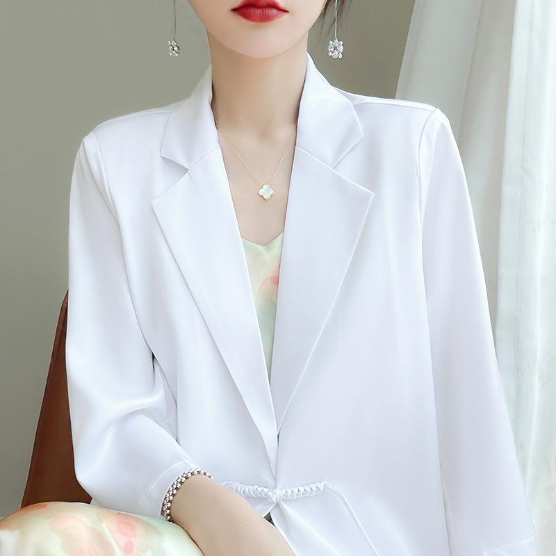 Waist Buckle V-neck Small Suit Womens Summer Updated One Tone Temperament Commuter Seven-quarter Sleeve Jacket Top