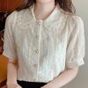 Fashion Summer Short Sleeve Doll Collar Chiffon Blouse Shirt Women Tops J250