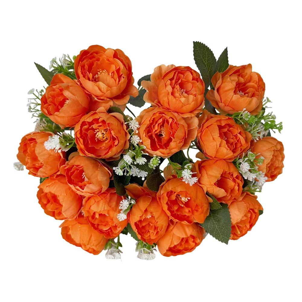 

18Heads Mini Poeny Artificial Flower Multicolor Silk Petal Simulation Poenies Bouquet Green Leaves Scene Landscaping оранжевый