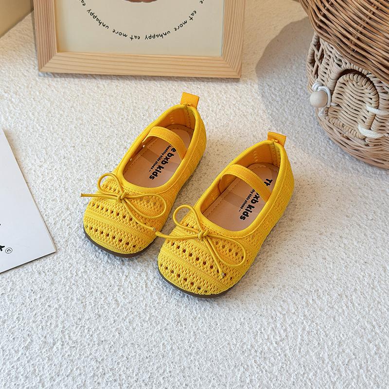 Girls bag head sandals 2025 new summer children's bow princess single shoes girls baby breathable woven shoes