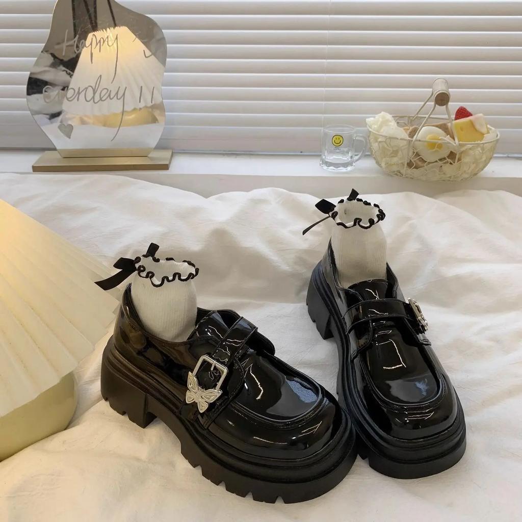 Shoes for Women Japanese Style Lolita Mary Jane Woman PumpsLoafers Platform Gothic Loafers with Bow Medium Heels Round Toe Y2k