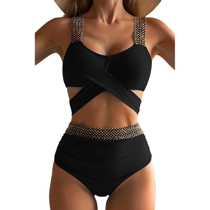 Women’s Front Cross Bikini Swimsuit, Sexy Tight-Fit Two-Piece Swimwear, Backless Tankini Bathing Suit