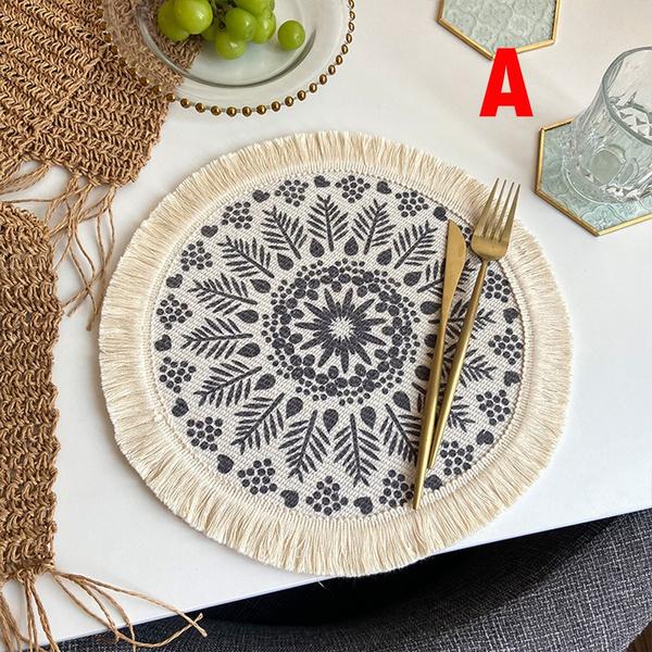 Runde Tischsets, rundes Tischset mit Boho-Quasten für Esstisch, wärmeisolierendes Tischset für die Küche, 33 cm
