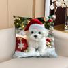 1 Pillowcase, 2D Flat Print, Modern Christmas Maltese Dog Cushion Cover, Pillow Insert Not Included, Decorative Cushion Cover, Machine Washable, Zippe