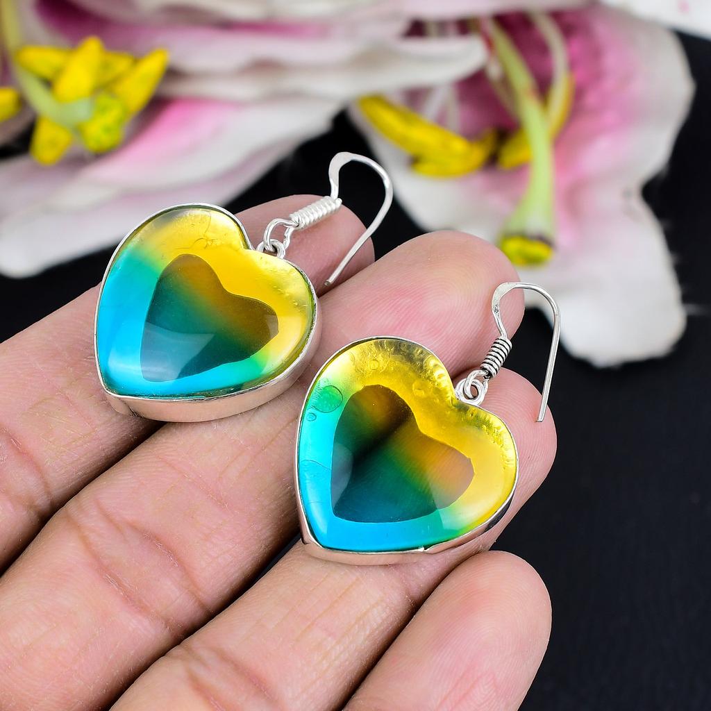 Bi-Color Tourmaline Gemstone 925 Sterling Silver Jewelry Earring 1.77" KG-1797