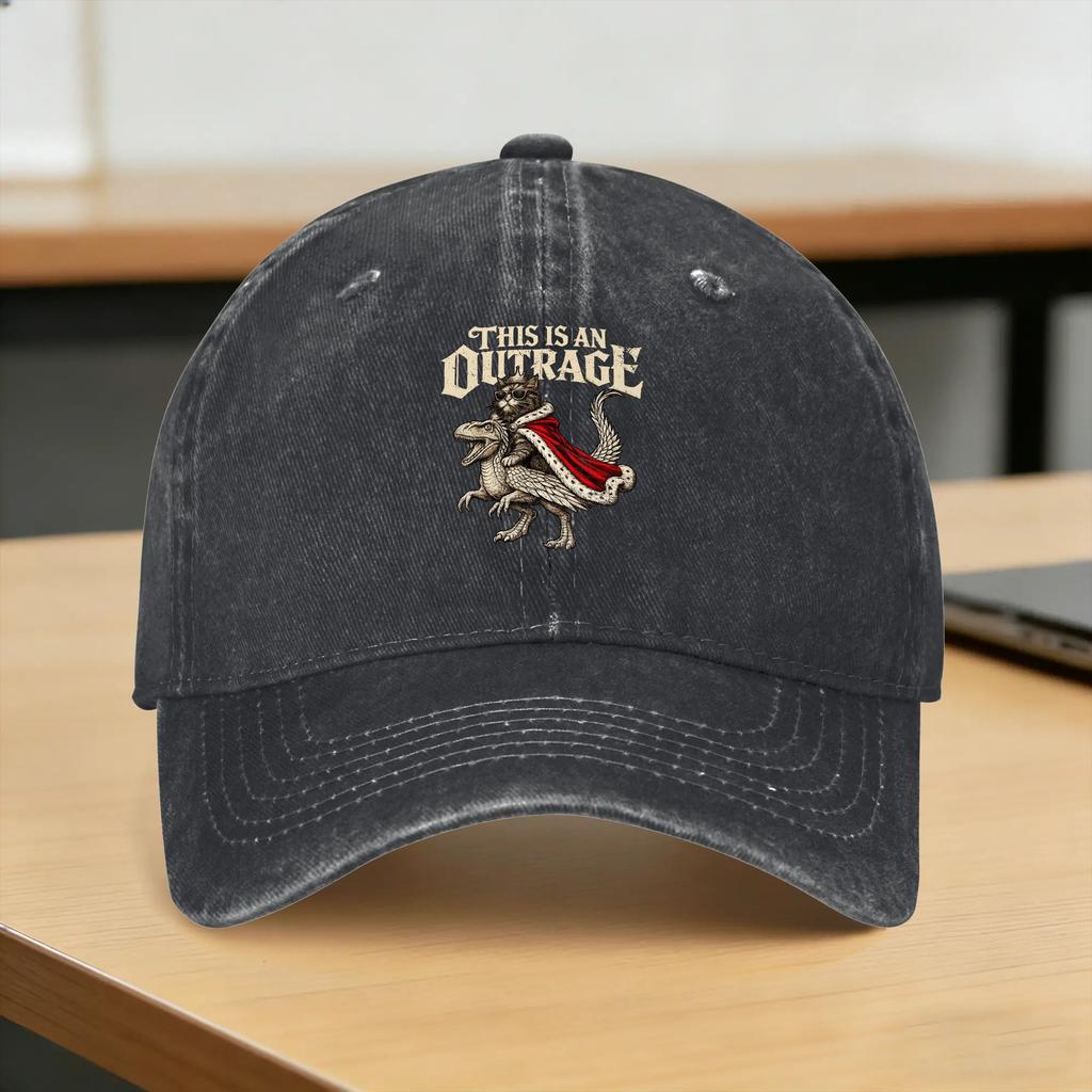 Washed Baseball Cap This Is An Outrage Funny Princess Cat Donut Gold Summer Hip Hop Hats For Female Male Rock Sun Baseball Caps