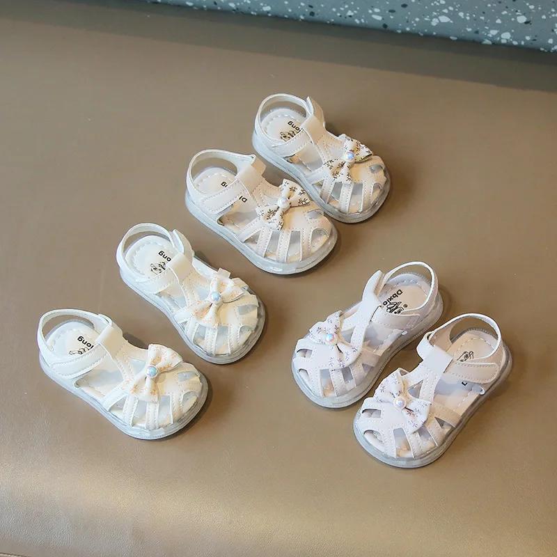New Toddler Girls Sandals Summer Sweet Bowtie Kids Princess First Walker Sandals Fashion Causal Cut-outs Children Beach Sandals