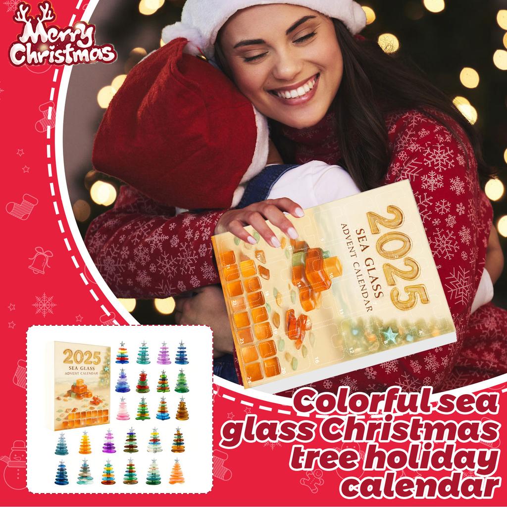Colored Sea Glass Christmas Tree Advent Calendar, 2D Flat Acrylic Ornament, Christmas Tree Pendant, Suitable For Christmas Decorations