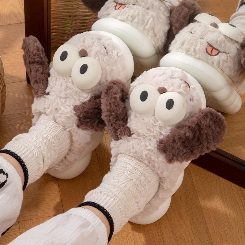 Cotton slippers women's autumn and winter outer wear cute puppy indoor home warm plush bag head thick bottom non-slip slippers
