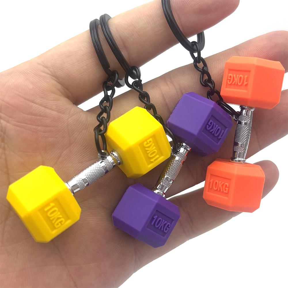 Gym Gifts DIY Barbell Keychain Gym Lovers PVC Charms Bags Keychain Dumbbell Kettlebell Pendant Keychain Jewelry Accessories