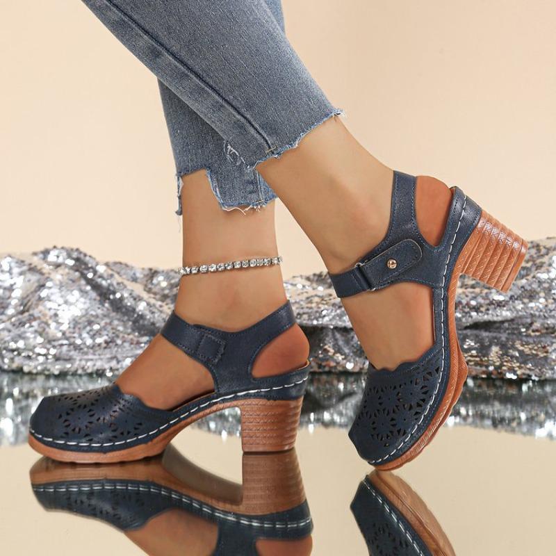 Women's Plus Size Closed Toe Chunky Heel Ankle Strap Cutout High Heel Sandals New Summer Autumn Style