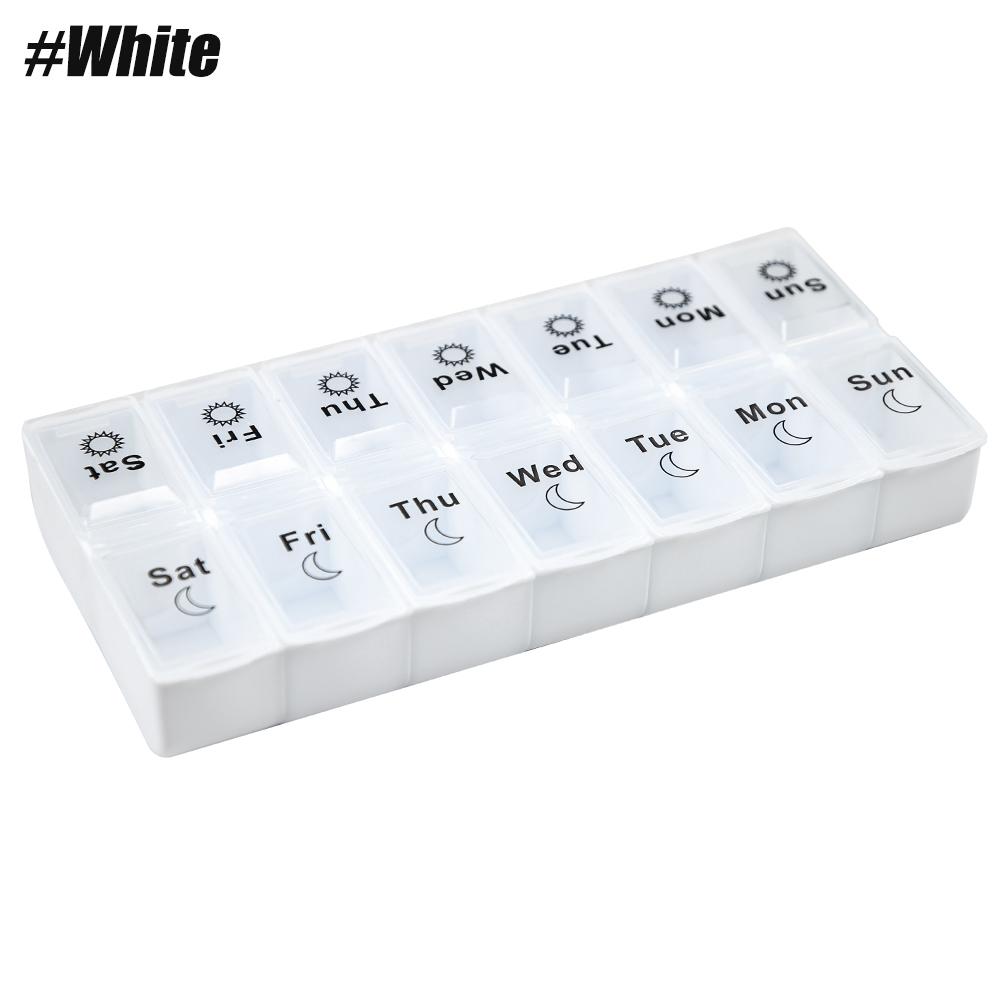 Weekly 7 Days Pill Organizer 14 Grids Portable Medicine Box for Vitamins Fish Oils Tablets Storage Travel