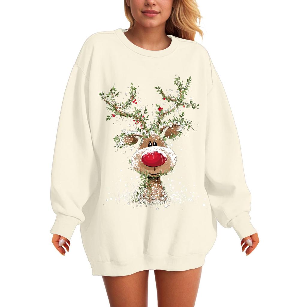 Moteabel avslappet langermet løstsittende juleprint rund hals genser