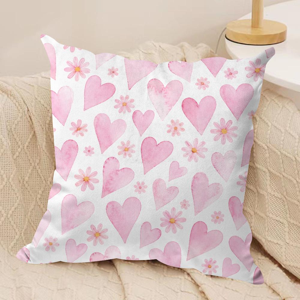 Pink Watercolor Hearts Cushion Cover Pillow Case Short Plush Square Throw Pillow Covers Pillowcase Sofa Home Decor Gift