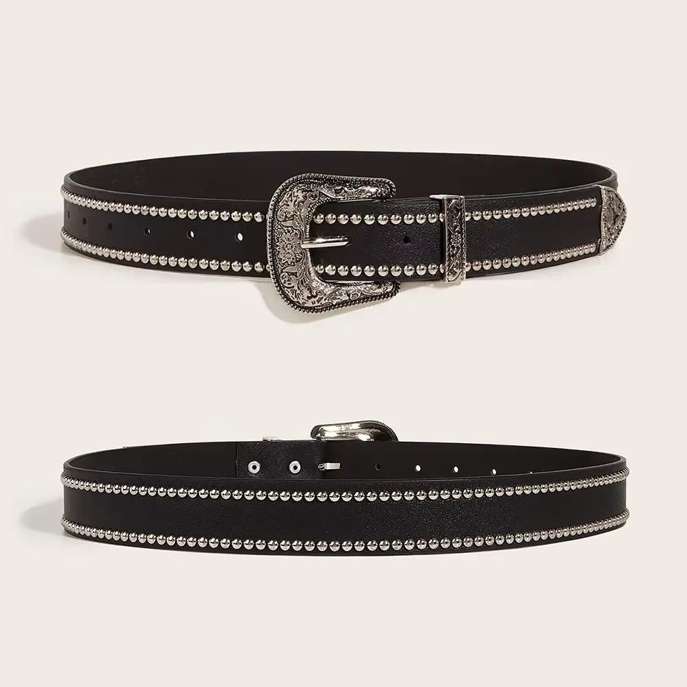 Y2k PU Leather Waistband Gothic Pin Buckle Belt Vintage Western Cowboy Belt