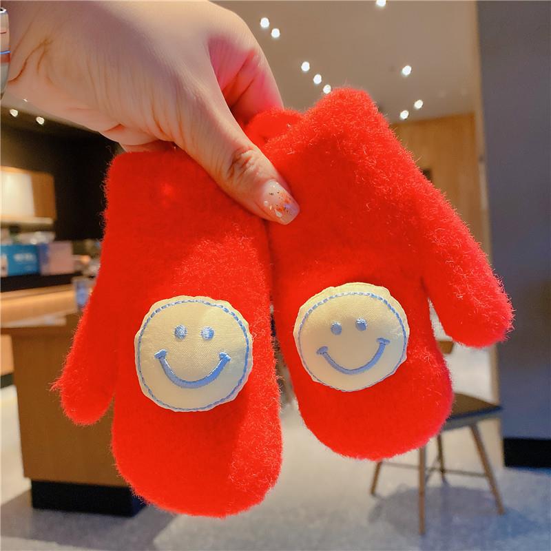 

Детские перчатки согреют зимой, милые вязаные пальчики для мальчиков, объемные улыбающиеся лица, модные мягкие пальчики для девочек Child (0-3 years old 13cm)