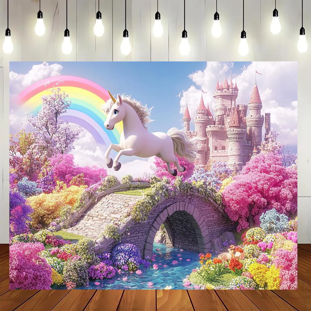One fairy tale castle rainbow unicorn photography background vinyl home wall decoration banner
