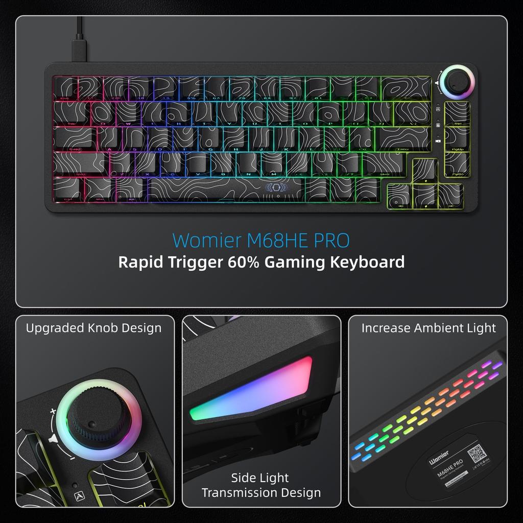 Womier M68HE PRO 60% Keyboard, 0.01mm Key Depth, Rapid Trigger Compatible, Magnetic Switches, 8000Hz Mechanical Keyboard, Wired
