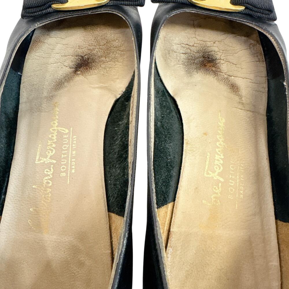 Salvatore Ferragamo Heel leather Ribbon flat pumps pumps black leather Used