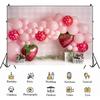 Pink Balloons Strawberry Photography Background Girls Birthday Party Decoration Sweet First Birthday Party Supplies Baby Shower Party Cake Smash