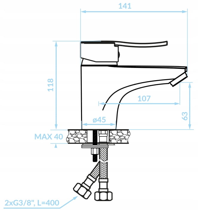 Black single-lever standing washbasin tap with click-clack stopper