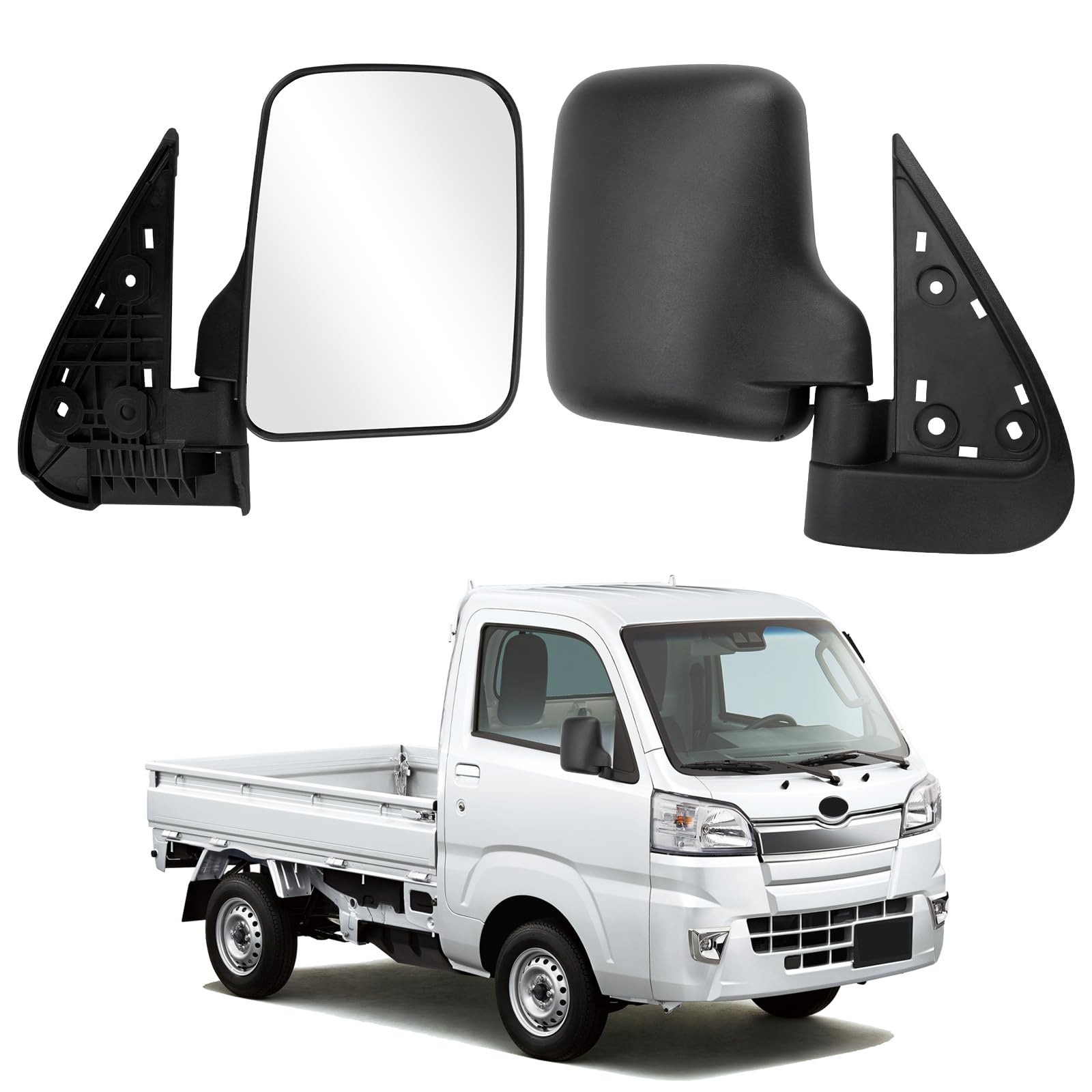 

SYAYOUHIN Зеркало боковое для грузовика Hijet, легко совместимое с моделями S100P, S110P, S200P, S210P, послепродажное, установка, H7-H19 (Правильно (Водительские чёрный