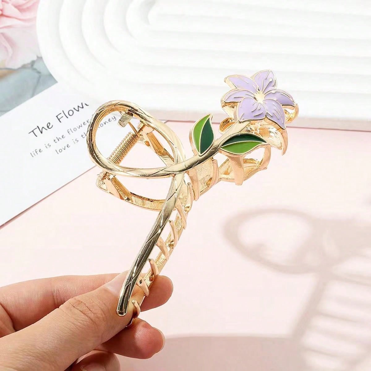 

1pc flower design hair claw tulip flower large hair claw clip, suitable for women and girls with thick and thin curly hair