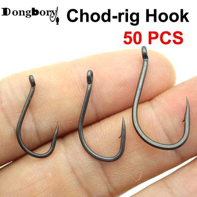 50 vnt. Teflonu padengtas karpių žvejybos kabliukas „Cod-Rig Hook Kaptor Choddy“ anglinis plienas, juodas mikrobaredas su išskleista akimi