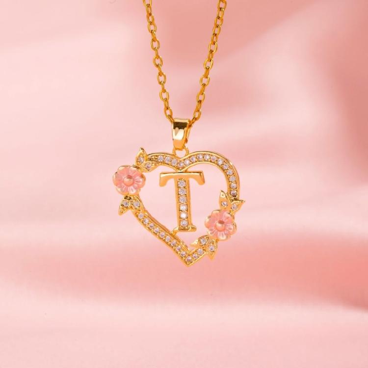 Zierliches Messing Initialen-Halskette Mit Floralem Herz-Ausschnitt Design Verstellbare Kette Leichter Romantik Schmuck