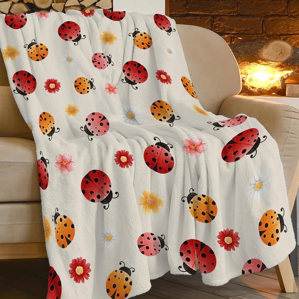 Red Ladybug Blanket Soft Warm Flannel Blanket Bed Sofa Car Blanket Ladybug Print Blanket Shawl Blanket