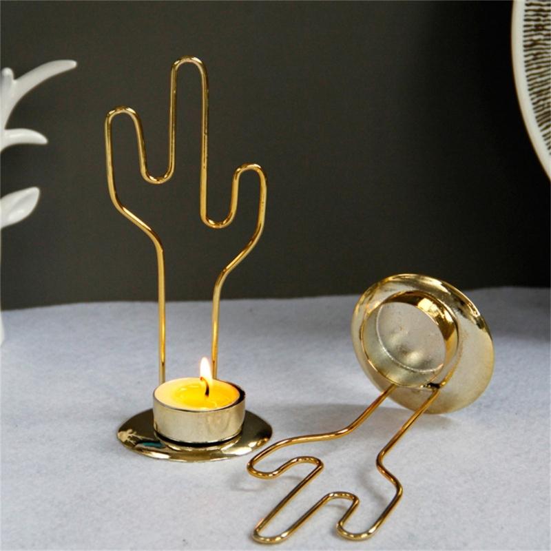 European Cactus Shape Metal Candle Holder Iron Tealights Candle Stand Round Candlesticks Vintage Desktops Decorations