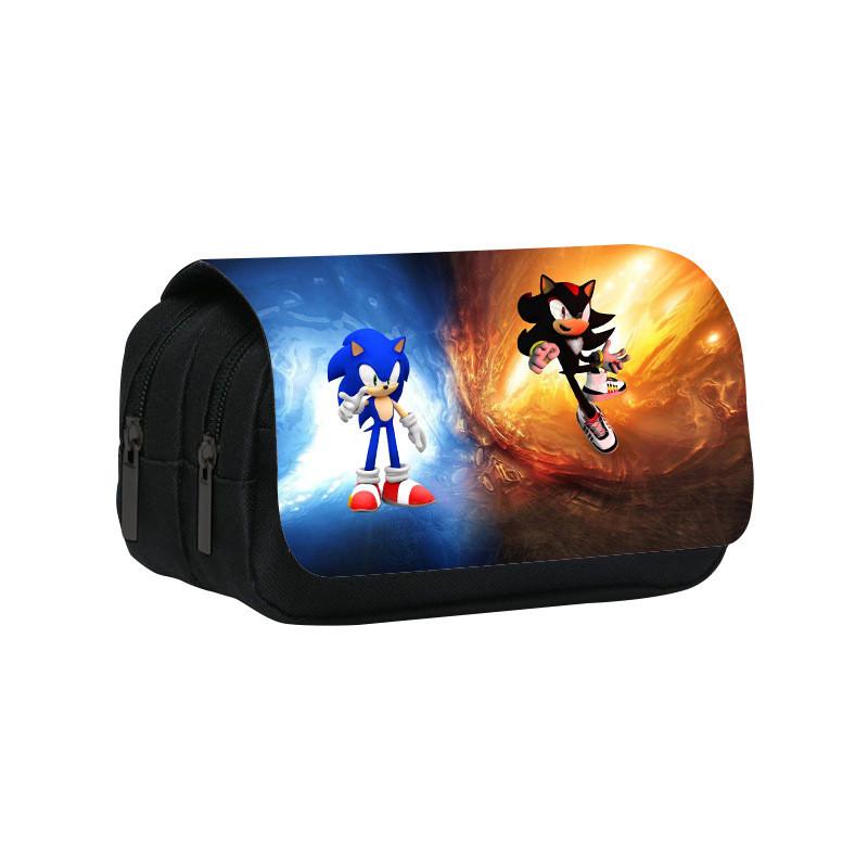 Sonic Pattern Double Layer Flip Cover Stationery Storage Pencil Bag For Students And Office Use