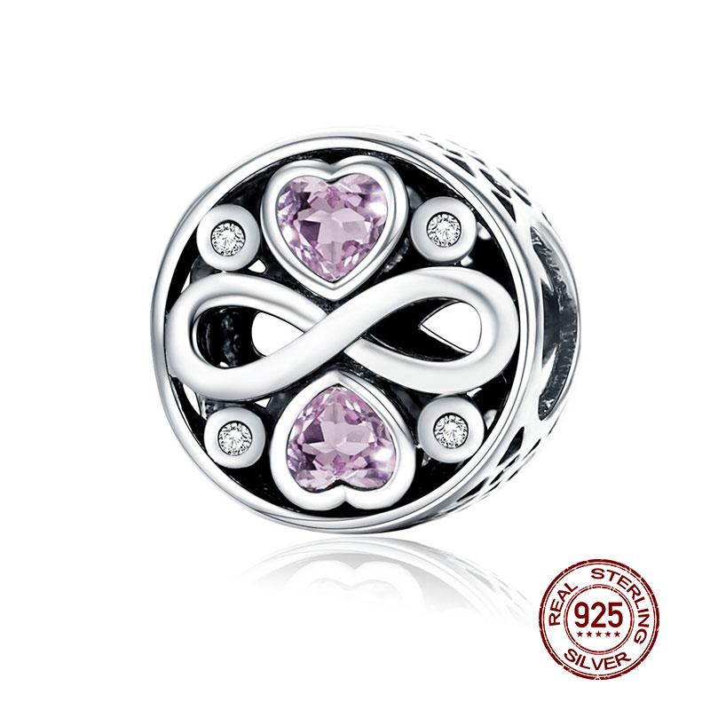 WOSTU 925 Silver Animal Cat Charm Pendant Heart Family Ladybug Bee Beads Fit Original Bracelet DIY Jewelry For Women