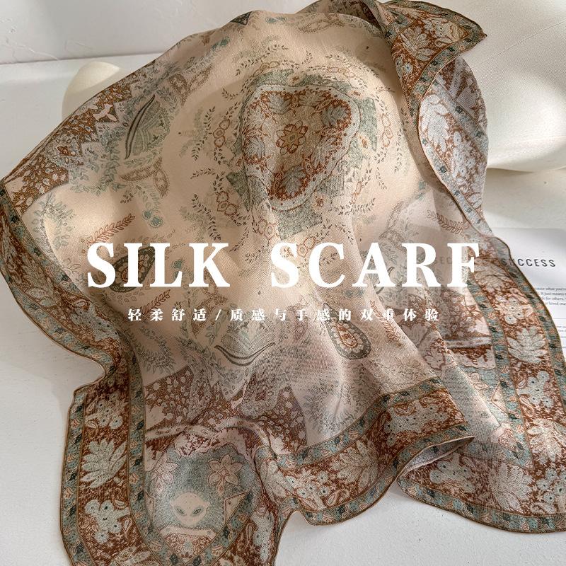 Yto Scarf Women's 100% Natural Real Silk Scarf Print Bandana Square Scarves Wrap Kerchief Elegant Fashion Echarpe Beach High Quality Hijab 70Cm
