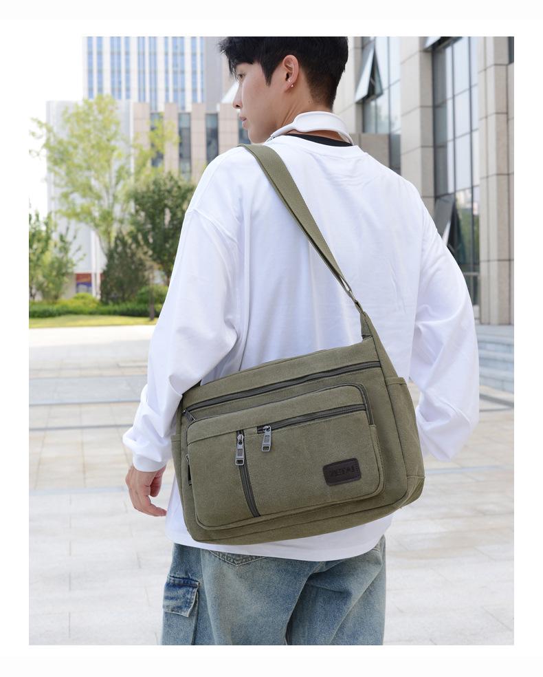Męska płócienna torba crossbody - Wielowarstwowa, o dużej pojemności, wszechstronna, codzienna biznesowa i sportowa torba na ramię.