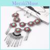 Ethnic Style Simulation Gemstone Decor Women Round Flower Necklace With Tassel For Boho Style Jewelry