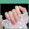 Tulip Cat Eye Handmade Wearable False Nails Soft White Hand-painted Flower Blush Lovely Style Wholesale