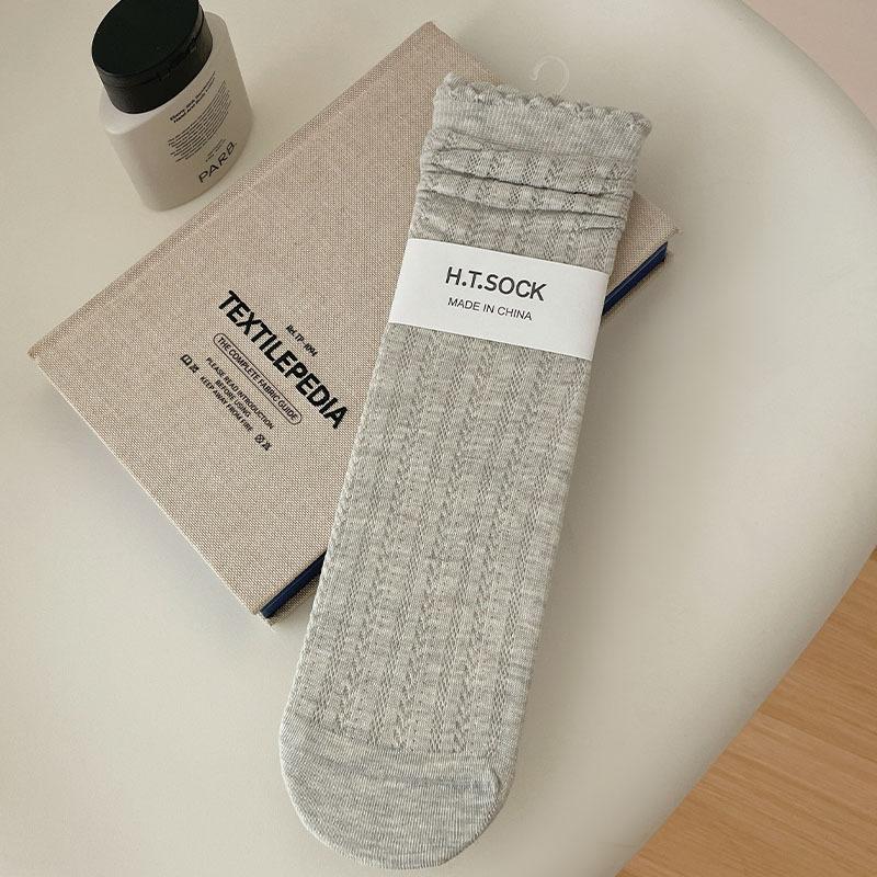 Sweet Girls Middle Tube Ruffle Women Socks Spring and Summer Thin Breathable Socks Japanese Solid Color Lolita Kawaii Cute Socks