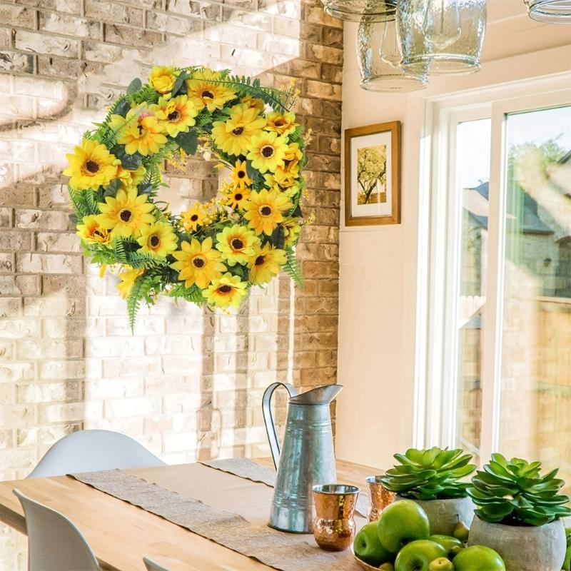 Artificial Sunflowers Wreath Front Door Wreath Spring Wreath for Front Door Farmhouses Garden Wedding Decorations