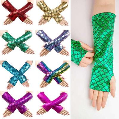 Fish Scale Fingerless Gloves Long Cosplay Gloves Fancy Gothic Mittens  Halloween Stage