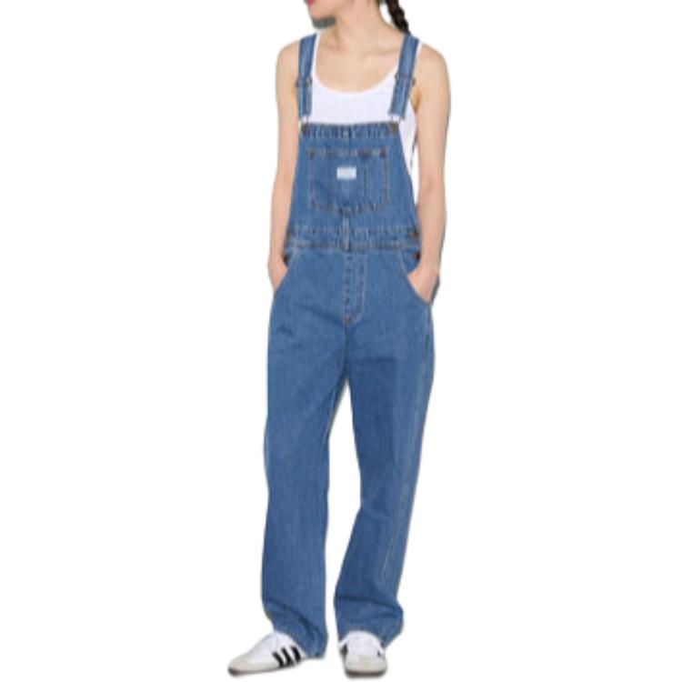 Levis Solid Color Button-Strap Pocket Straight Loose Mid-Waist Overalls Women Bottoms Indigo 85315-0022
