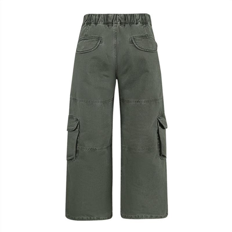 Cotton Multi Pocket Wide Leg Cargo Pants Men Vintage Loose Floor Length Casual Streetwear Unisex Trousers