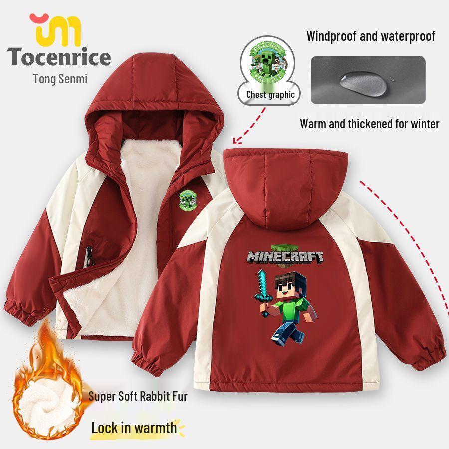

Дитяча осінньо-зимова вітрівка Minecraft з кролячого хутра - Новий стиль 2025 року, утеплена куртка для хлопчиків 120cm