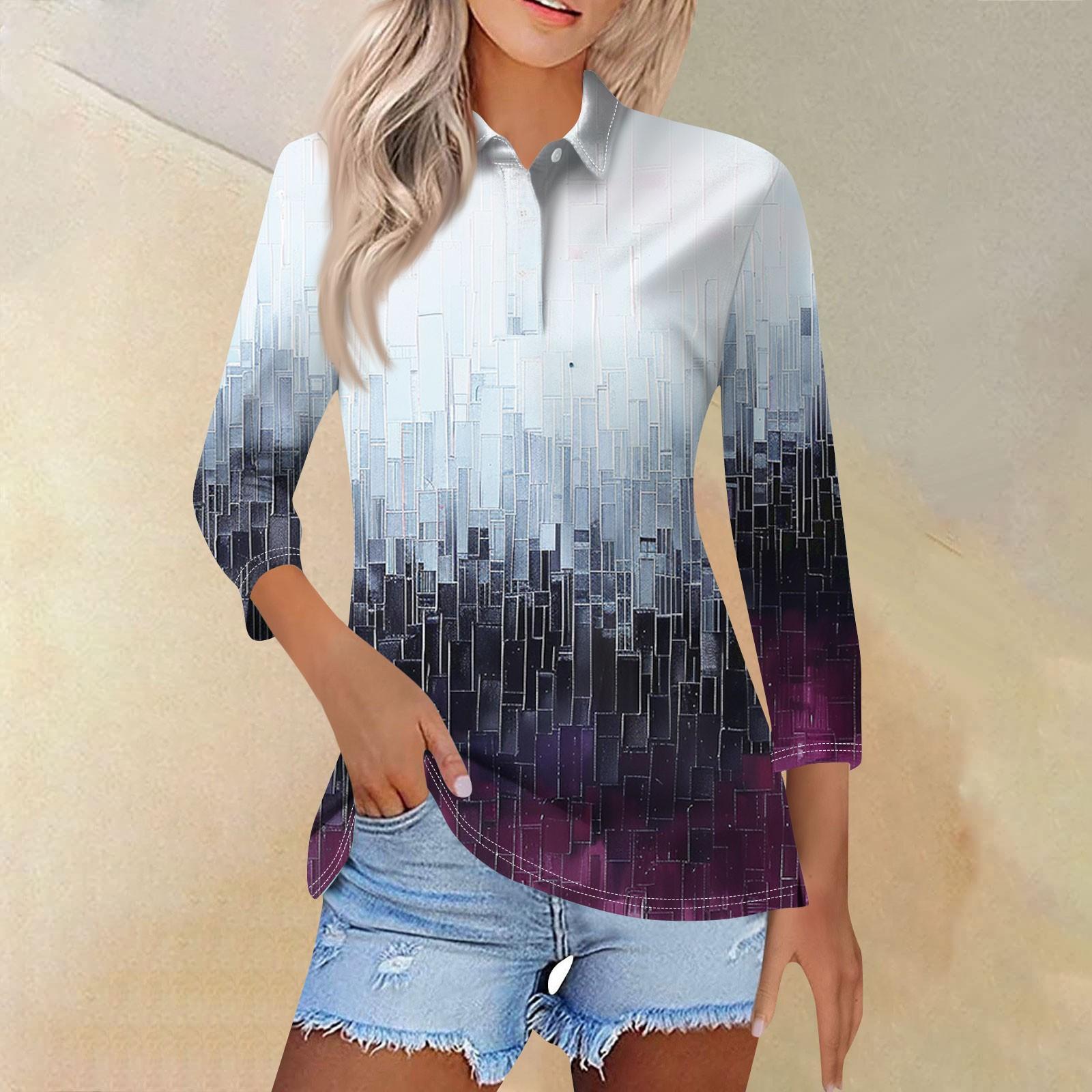 

Женский модный повседневный топ на пуговицах с рукавом три четверти с градиентным принтом и лацканами L чёрный