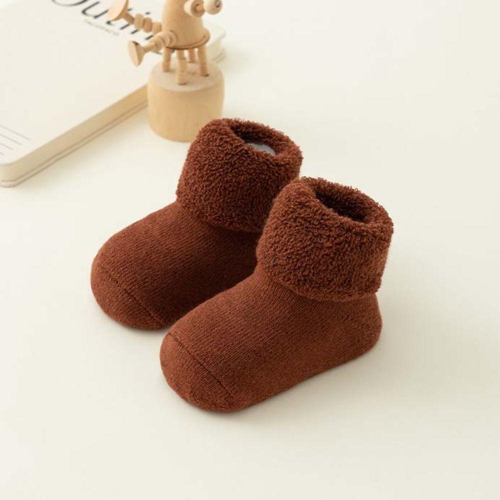 4Pairs Solid Color Thicken Baby Socks Anti-slip Home Sleep Socks  Autumn&Winter