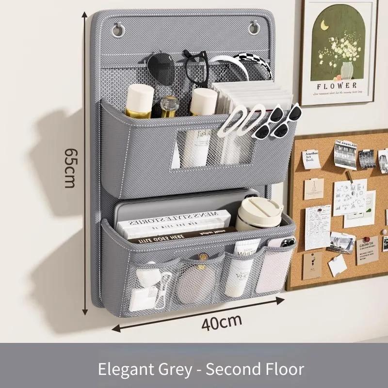 Multi-Purpose Oxford Fabric Hanging Storage Organizer-Bedside Shelf Wall/Door Mount Hanging Bag Space-Saving Gray Beige Options