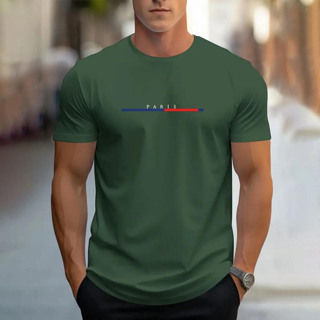 Summer Casual Loose PARI Letter Pattern Printed T-shirts Round Neck Short Sleeved Men's T-shirts