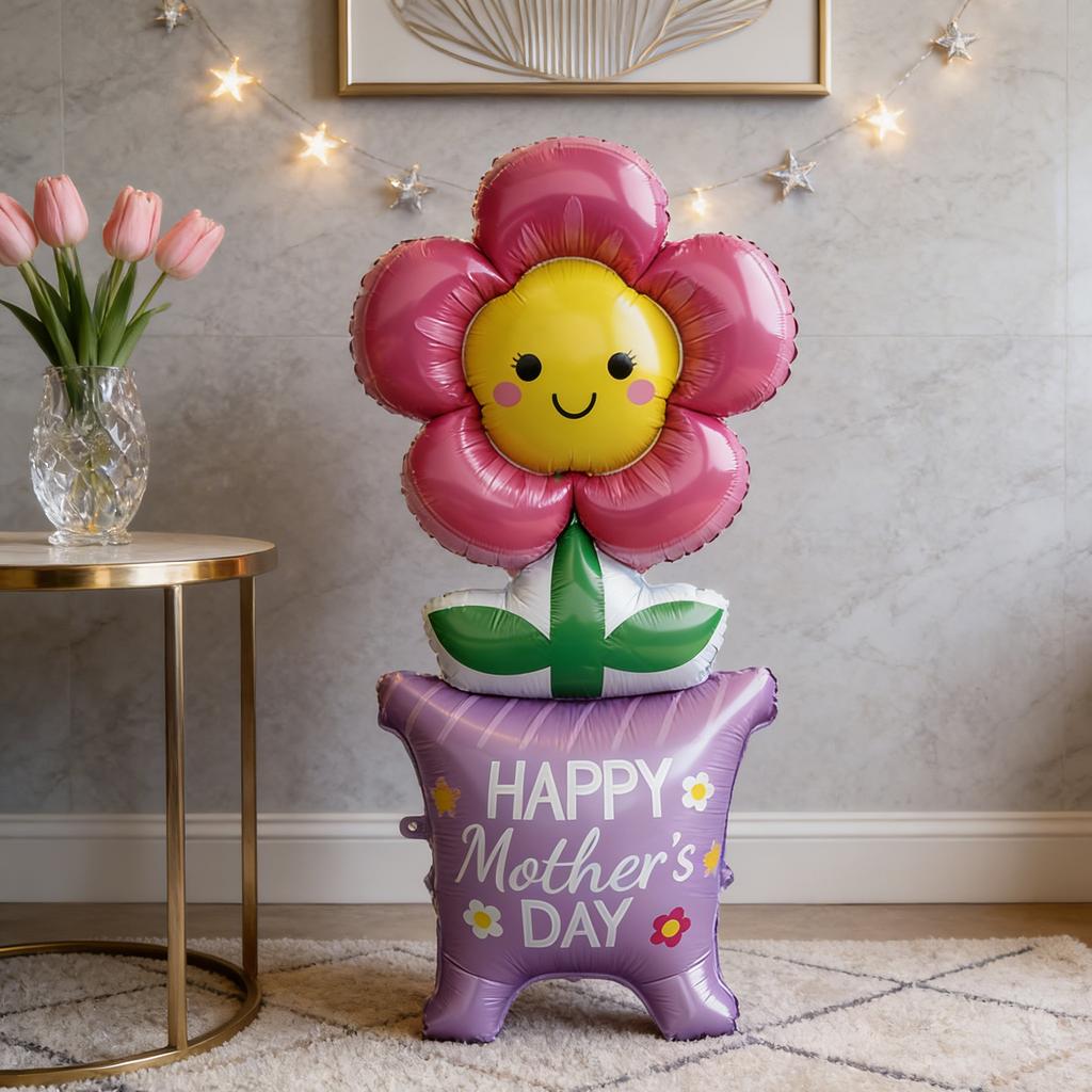 1pc 61-Inch Standing Smiling Face Flower Oversized Balloon for Mother'S Day Festive Event Atmosphere Decoration Photo Props